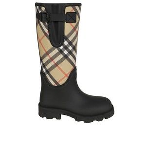 Burberry Mid-Calf Rubber Boots With Burberry Check - NWT